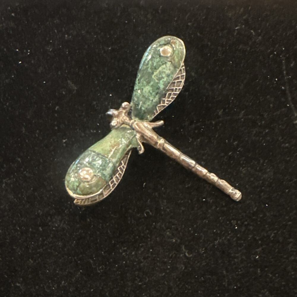 Malachite Dragonfly 925 Sterling Silver Pendant Or Brooch Mexico Insect Unique